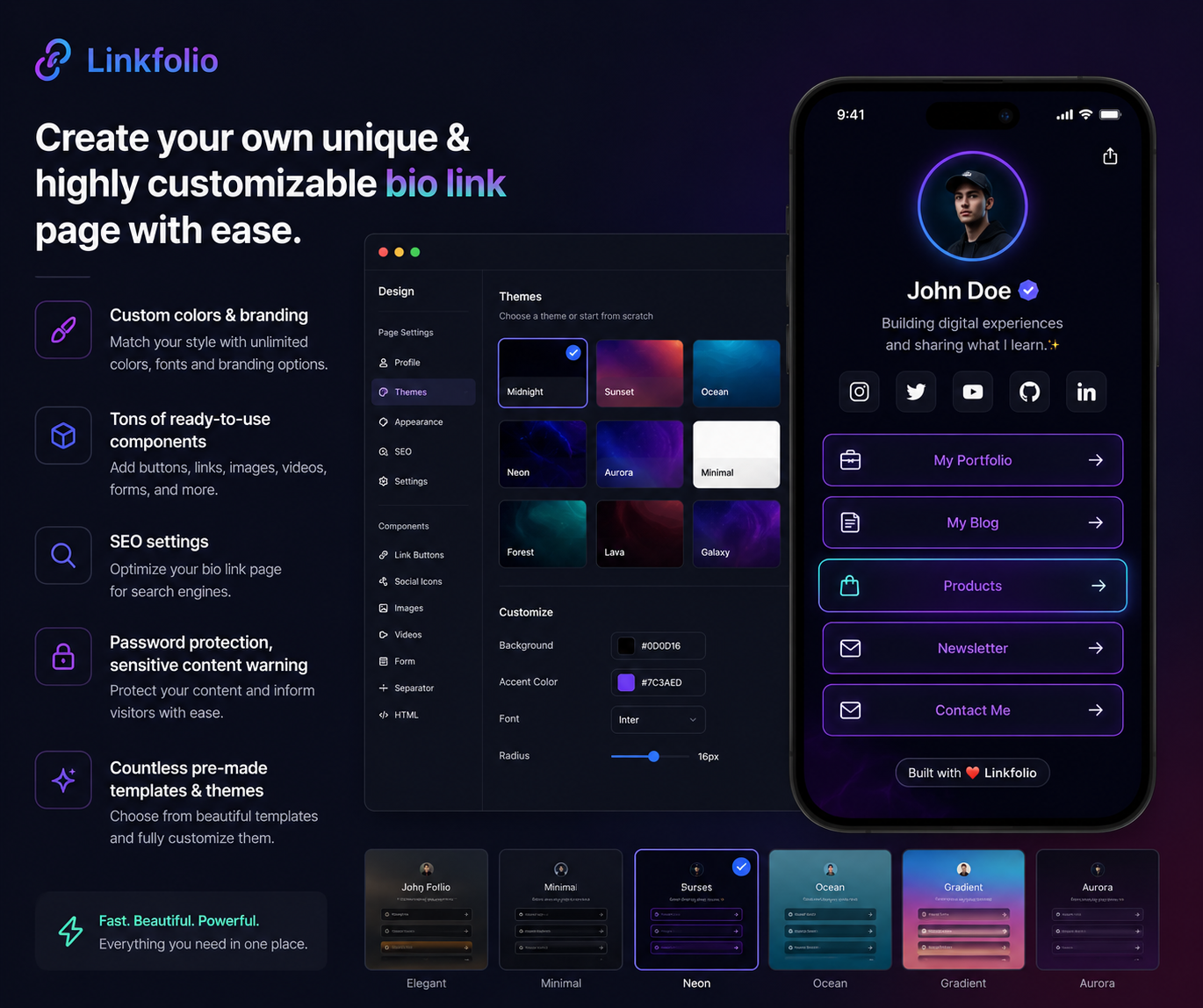 Screenshot of the app biolink editing page