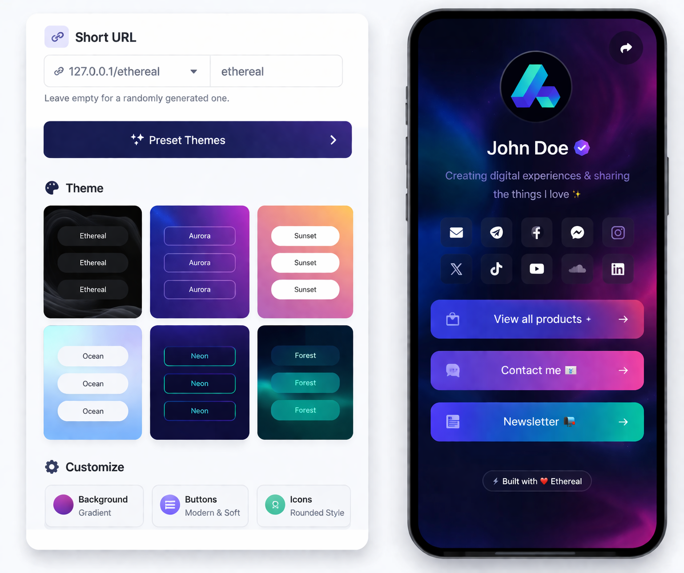 Screenshot of the app biolink editing page